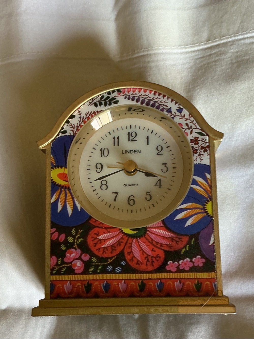 Linden Multicolor Floral Accent Clock with Gold Trim